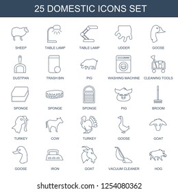 domestic icons. Trendy 25 domestic icons. Contain icons such as sheep, table lamp, udder, goose, dustpan, trash bin, pig, washing machine, cleaning tools. domestic icon for web and mobile.