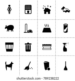 Domestic icons. vector collection filled domestic icons. includes symbols such as sheep, coffee, broom, spray bottle, trash bin, sponge. use for web, mobile and ui design.