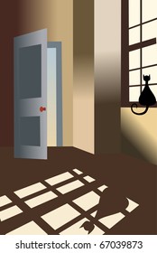 Domestic interior. Cat and window.