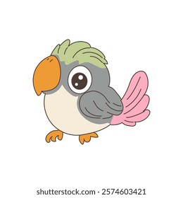 Domestic parrot in flat design. Tropical bird pet with colourful feather. Vector illustration isolated.