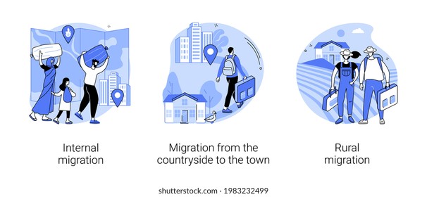 Las personas del hogar se desplazan con ilustraciones abstractas de los vectores conceptuales.