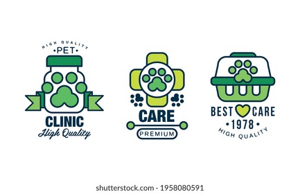 Domestic Pet Clinic and Veterinary Logo or Emblem Vector Set