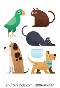 domestic pets animals set icons