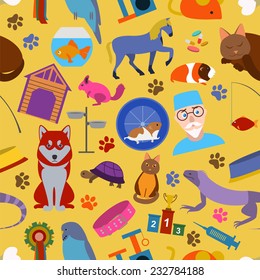 Domestic pets background. Pattern. Seamless. Vector illustration