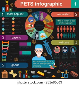 Domestic pets infographic elements, helthcare, vet. Vector illustration