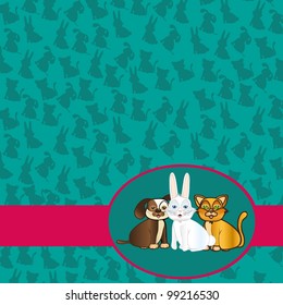 domestic pets label background of silhouettes, vector