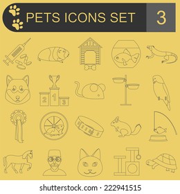 Domestic pets and vet healthcare flat icons set. Vector illustration