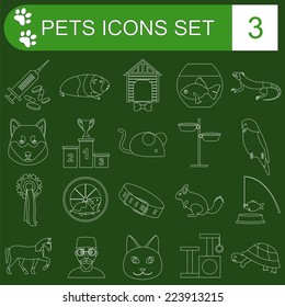 Domestic pets and vet healthcare flat icons set. Vector illustration