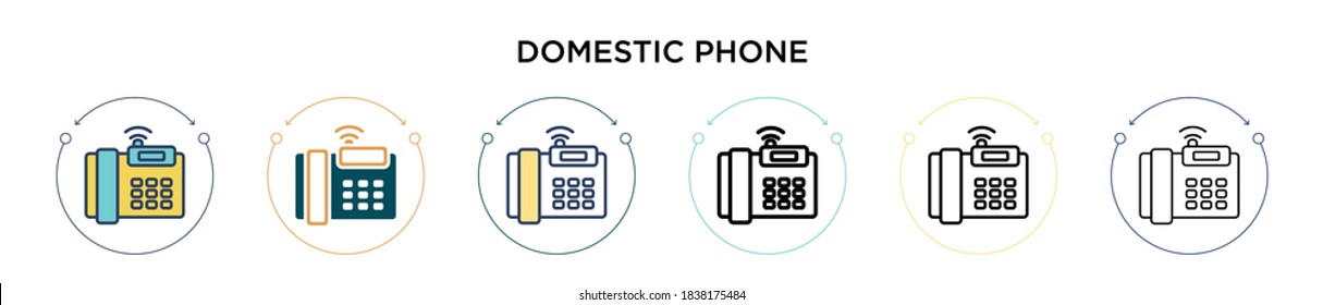 Domestic phone icon in filled, thin line, outline and stroke style. Vector illustration of two colored and black domestic phone vector icons designs can be used for mobile, ui, web
