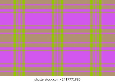 Domestic seamless vector plaid, 40s texture background pattern. Trendy fabric check textile tartan in purple and lime color.