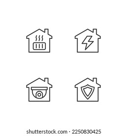 Domestic services pixel perfect linear icons set. Heating system. Electricity supply. Security system. Customizable thin line symbols. Isolated vector outline illustrations. Editable stroke