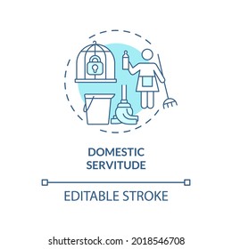 Domestic servitude blue concept icon. Low paid house duties abstract idea thin line illustration. Forced home labour. Cleaning and laundry. Vector isolated outline color drawing. Editable stroke