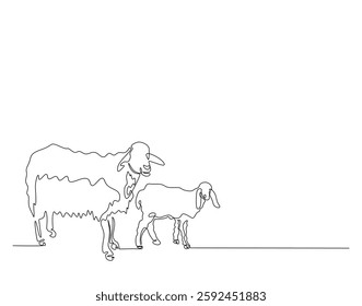 Domestic sheep simple line art illustration. Continuous one line draw of goat animal.