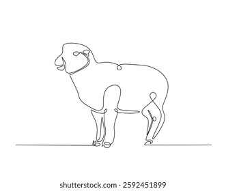 Domestic sheep simple line art illustration. Continuous one line draw of goat animal.