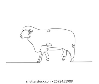 Domestic sheep simple line art illustration. Continuous one line draw of sheep animal.