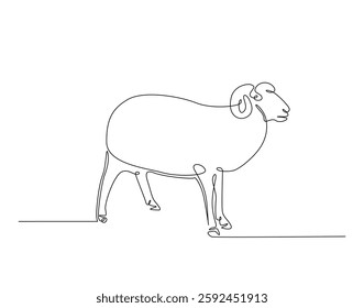 Domestic sheep simple line art illustration. Continuous one line draw of goat animal.