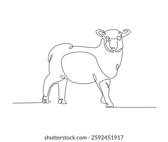 Domestic sheep simple line art illustration. Continuous one line draw of goat animal.