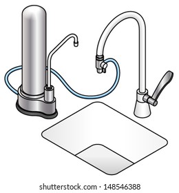 A Domestic Stainless Steel Bench Top Water Filter.