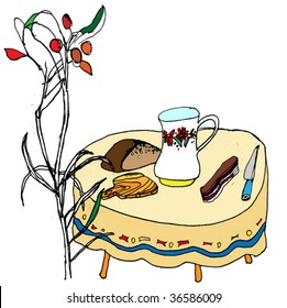 domestic table is served and decorated