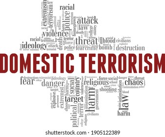 Domestic terrorism vector illustration word cloud isolated on a white background.