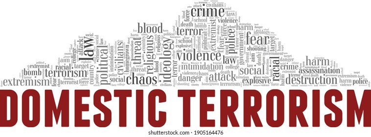 Domestic Terrorism Vector Illustration Word Cloud Isolated On A White Background.