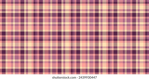 Vector de cuadros de textura doméstica, tartán de tela de día. Trapo de fondo textil sin patrón en color rosa y rojo.