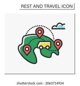 Domestic Tourism Color Icon. Inside The Country, Travel. Local Tourism. Staycation. Rural Traveling. Tourism Types Concept. Isolated Vector Illustration