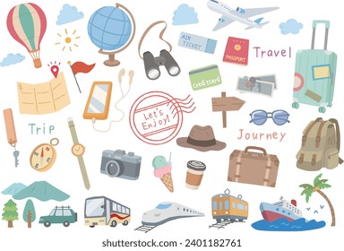 Domestic travel, international travel, illustration set