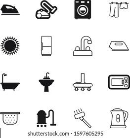 domestic vector icon set such as: kettle, wire, machine, microwave, shirt, dry, flatiron, cold, hanging, burner, front, teapot, boil, blue, flame, fuel, cool, industry, clothesline, dinner, old
