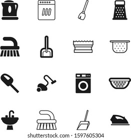 domestic vector icon set such as: power, floor, silhouette, kitchenware, steam, teapot, thermal, washbasin, sponge, modern, broomstick, drink, blue, bath, coffee, concept, cheese, creative