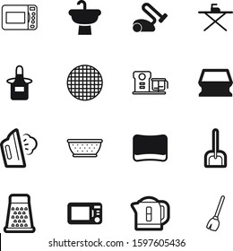 domestic vector icon set such as: drink, cloth, teapot, meal, protective, animal, sieve, stick, brush, sink, metallic, bathroom, service, art, scoop, vacuum, smoothing, sand, laundry, messy, lines