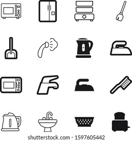 domestic vector icon set such as: sanitary, toast, indoors, toaster, floor, pet, colander, mixer, sink, dirt, litter, cold, smoothing, concept, plumbing, utensil, refrigerator, bath, broomstick, box