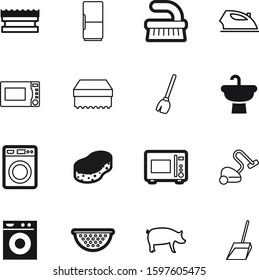 domestic vector icon set such as: steam, color, life, tap, sink, cleaner, cloth, livestock, strainer, colander, interior, cat, polish, device, hoover, cooler, refrigerator, collection, pork, lines