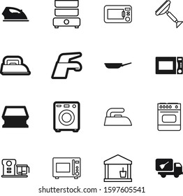domestic vector icon set such as: fry, estate, washer, housekeeping, load, dry, job, front, processor, sponge, boiler, emblem, bake, restaurant, double, flatiron, meal, silhouette, frying, pad, wipe