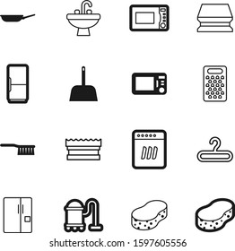 domestic vector icon set such as: kitten, washbasin, pet, cat, clothing, clothes, box, plastic, tap, work, indoors, web, vacuum, polish, brush, group, hook, hoover, silhouette, dish, pan, messy