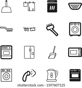 domestic vector icon set such as: clear, preparation, power, ice, iron, load, thermal, plate, drink, dinner, teapot, colander, dishware, fetlock, structure, button, fridge, press, image, lines