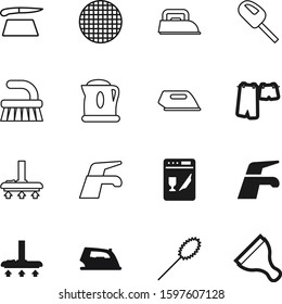 domestic vector icon set such as: washer, chef, board, chop, surface, teapot, dry, power, scraper, broom, modern, hanging, wet, dishware, dishwasher, plate, style, tea, restaurant, strainer, kettle