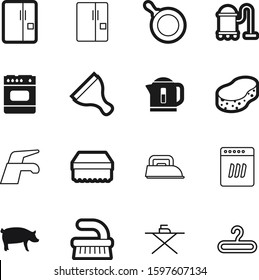 domestic vector icon set such as: mammal, silhouette, power, meal, brush, electricity, coffee, wiper, modern, outline, pork, meat, clothes, cloakroom, hog, machine, hanger, animal, bake, blank