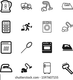 domestic vector icon set such as: clip, art, thermal, cool, duster, broom, cut, creative, cheese, vac, feather, container, tea, floor, cuisine, teapot, stove, accessory, sharp, company, washer