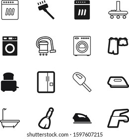 domestic vector icon set such as: outline, shirt, wet, cool, cold, refrigerator, furniture, emblem, cook, snack, metal, fridge, toaster, job, flatiron, front, dirt, breakfast, ice, hanging, sanitary