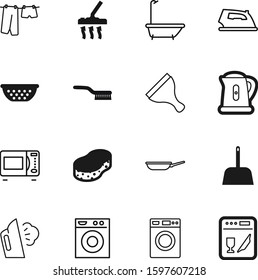 domestic vector icon set such as: tea, dress, pasta, modern, cook, room, pad, strainer, brush, steel, wiper, kitchenware, squeegee, fry, indoors, animal, worker, plastic, interior, faucet, foam
