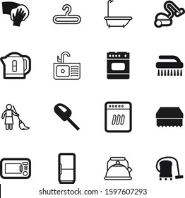 domestic vector icon set such as: glass, scrub, lady, woman, blue, washer, fetlock, liquid, silhouette, fridge, style, cool, sweep, dish, preparation, power, device, cook, clothing, fashion, nobody