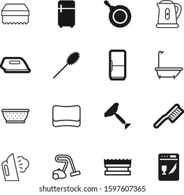 domestic vector icon set such as: smooth, cooler, soap, dinner, machine, boil, vac, pad, duster, message, pan, dress, vacuum, estate, window, clothes, dishware, dishwasher, colander, note, furniture