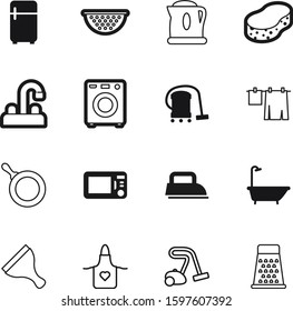 domestic vector icon set such as: stainless, kitchenware, liquid, rope, clip, frying, cold, image, fridge, kettle, steam, drop, sponge, restaurant, dish, tea, strainer, pan, fresh, drink, teapot