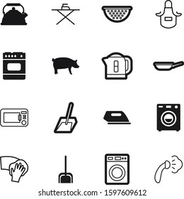 domestic vector icon set such as: electricity, wipe, strainer, life, old, heat, piglet, fry, website, electronics, pig, wear, smoothing, clipart, creative, button, chef, housekeeping, pork, meat