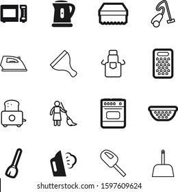 domestic vector icon set such as: chef, culinary, colander, scraper, sand, protective, sharp, smoothing, toast, sweep, animal, kitten, kettle, modern, cheese, thermal, grater, maid, litter, pad