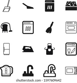domestic vector icon set such as: bake, dirt, pad, dinner, thermal, furniture, vacuum, cleanup, protective, teapot, garment, laundry, iron, tea, uniform, liquid, wear, microwave, nobody, cleaner
