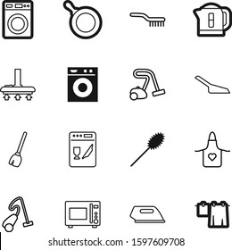 domestic vector icon set such as: job, silhouette, thermal, hanging, chef, art, steam, button, ironing, coffee, duster, teapot, rope, apron, hygiene, kettle, barbecue, restaurant, soap, electronics