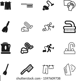 domestic vector icon set such as: emblem, iron, wiper, contemporary, smooth, boil, squeegee, device, cleanup, press, preparation, rag, tea, kettle, mixer, power, tap, steam, smoothing, blue, glass