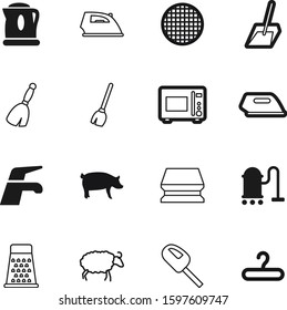 domestic vector icon set such as: cloakroom, litter, hanger, hoover, stainless, nobody, sifting, group, teapot, coat, grater, graphic, faucet, sale, image, hook, press, mixer, natural, culinary